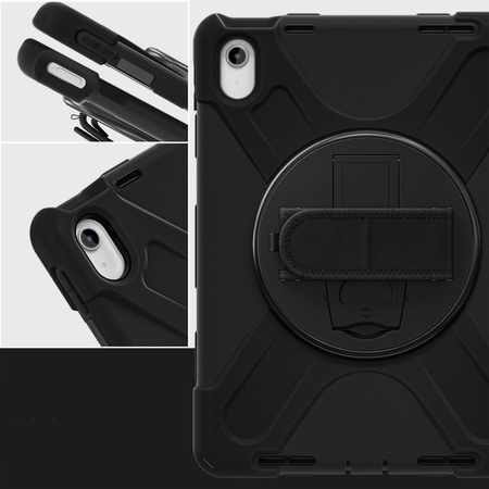 Puzdro Shockproof s držiakom na Apple iPad 10.9 2022 / 11 A16 2025 / Apple iPad 10.9 / Apple iPad 11, čierne - ochranné