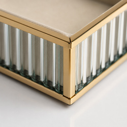 Szklana szkatułka na biżuterię 26x13x4cm organizer pudełko welurowa beżowa