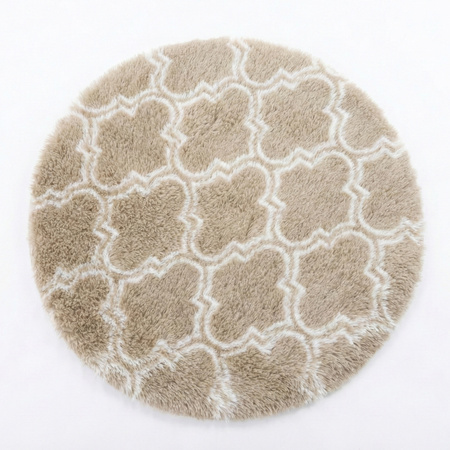 Dywan okrągły do salonu shaggy DECOR antypoślizgowy miękki puszysty 120x120, khaki