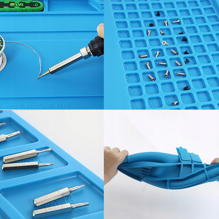 Antistatic silicone work mat organizer for soldering repairs and electronics heat resistant