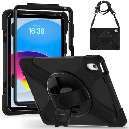 Puzdro Shockproof s držiakom na Apple iPad 10.9 2022 / 11 A16 2025 / Apple iPad 10.9 / Apple iPad 11, čierne - ochranné