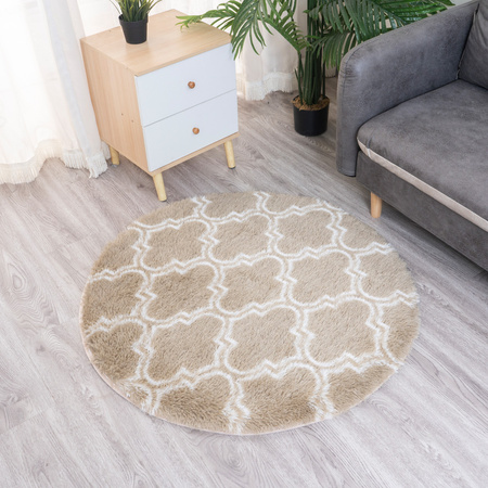 Dywan okrągły do salonu shaggy DECOR antypoślizgowy miękki puszysty 120x120 Khaki Lantern