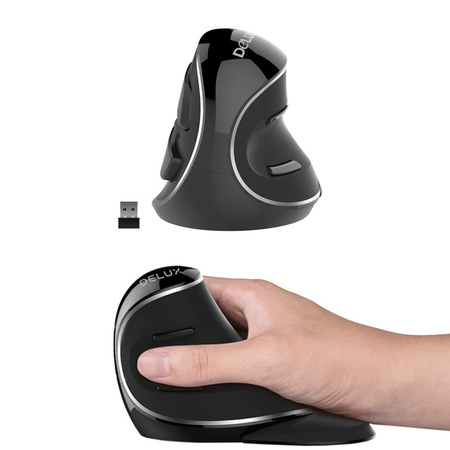 Ergonomiczna mysz komputerowa Delux M618 Silver – pionowa mysz z podstawką pod nadgarstek