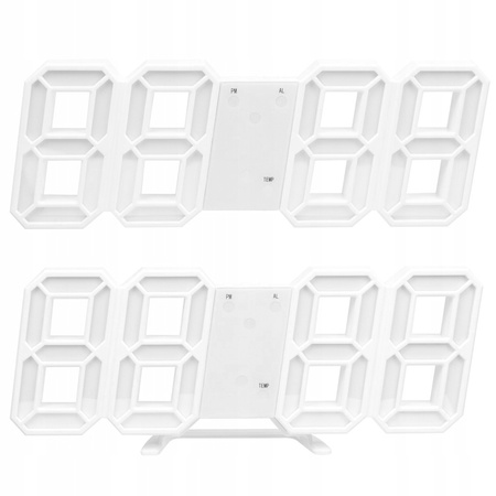 4w1 Zegar cyfrowy LED 3D ścienny stojący budzik termometr data alarm, biały