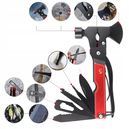 MULTITOOL 17w1 Narzędzie wielofunkcyjne survival składany scyzoryk nóż piła, czerwony