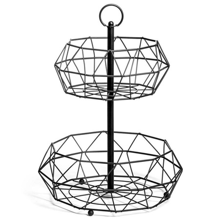 Koszyk na owoce i warzywa geometryczny metalowy 2-poziomowy (Czarny)