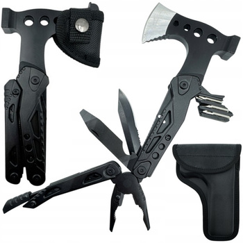 Wielofunkcyjny Multitool Narzędzie siekiera szczypce Survivalowy scyzoryk, czarny