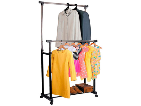 Double clothes hanger rack on wheels