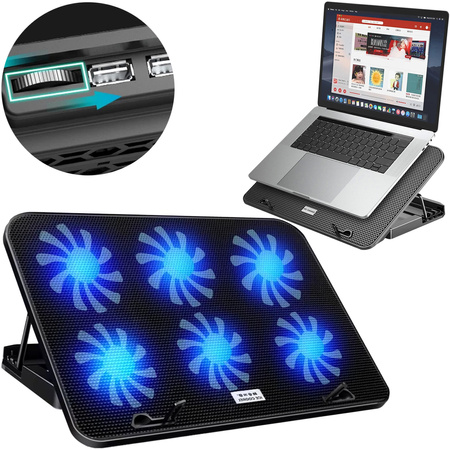 Podkładka chłodząca do Laptopa LED 15-18" regulacja chłodzenia cicha, czarna