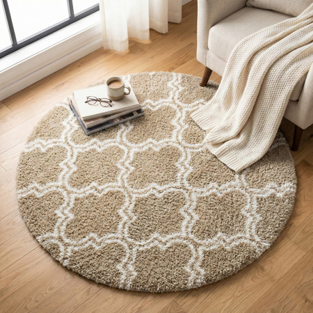 Dywan okrągły Decor 140x140 cm, khaki - pluszowy, miękki do salonu i sypialni