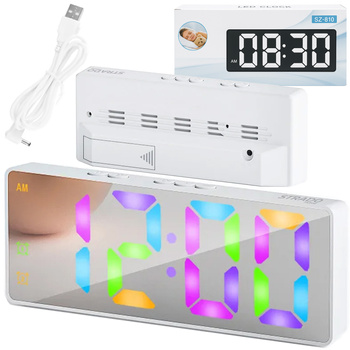 Budzik zegar elektroniczny cyfrowy LED 24h głośny alarm drzemka temp, biały