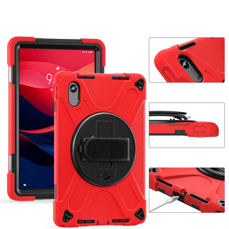 Puzdro Shockproof s držiakom na Lenovo Tab M11 10.95, červené - ochranné so stojanom, prístup k portom a tlačidlám