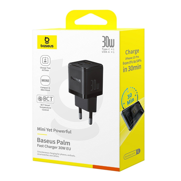 Nabíjačka sieťová Baseus Palm 30W USB-C USB-A, čierna