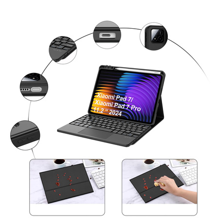 Etui z klawiaturą do Xiaomi Pad 7 / Pad 7 Pro 11.2 na rysik / Xiaomi Pad 7 Pro, czarne - ochronne z podstawką