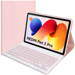 Etui z klawiaturą Bluetooth do Redmi Pad 2 Pro 2025, różowe - ochronne z podstawką, dostęp do portów i przycisków