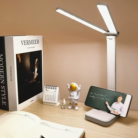 Lampka biurkowa LED Kreślarska szkolna na biurko z uchwytem na telefon, biała