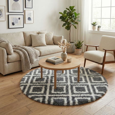 Dywan okrągły do salonu shaggy DECOR antypoślizgowy miękki puszysty 140x140 Black Cube