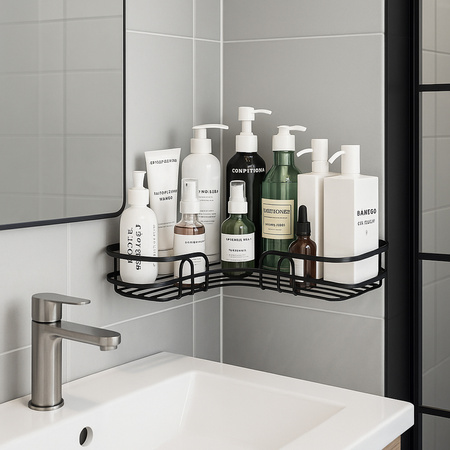 Półka łazienkowa narożna pod prysznic na kosmetyki wisząca ścienna, czarna