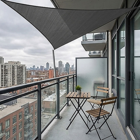 Żagiel przeciwsłoneczny szary trójkątny 3,6m ochrona UV wodoodporny +lina