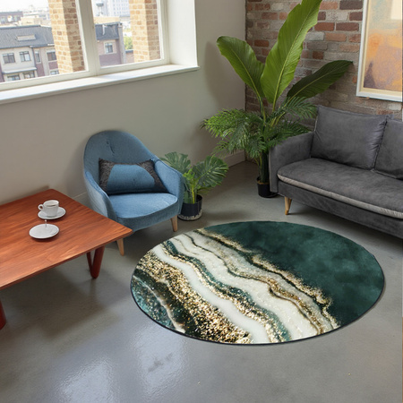 Round carpet NOVO Strado modern for living room marble pattern velvet GoldBank 120x120 cm