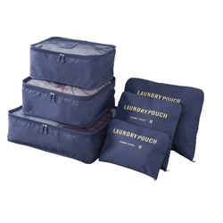Zestaw podróżny organizery do walizki na ubrania kosmetyki buty bieliznę x6, granatowy