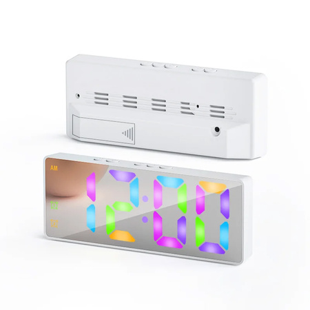 Budík hodiny elektronický digitálny LED 24h hlasný budík driemanie teplota, biely