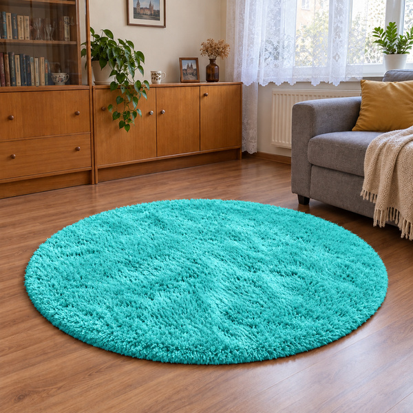 Shaggy Strado 140x140 round carpet TurquoiseSea (Turquoise)