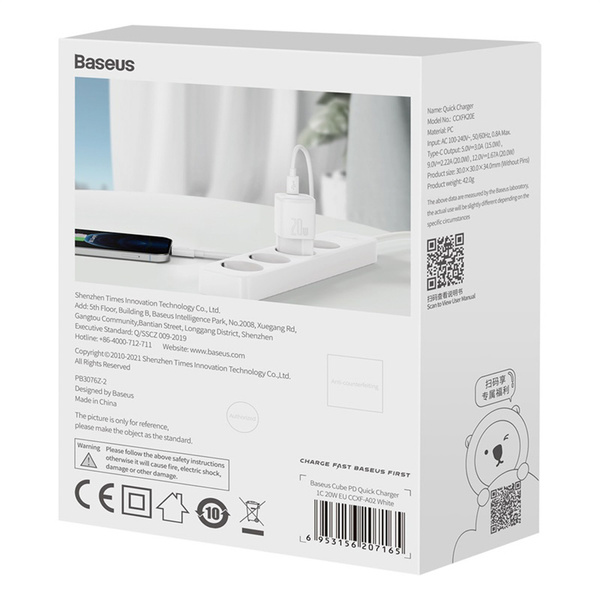 Ładowarka sieciowa Baseus Cube 20W USB-C - biała