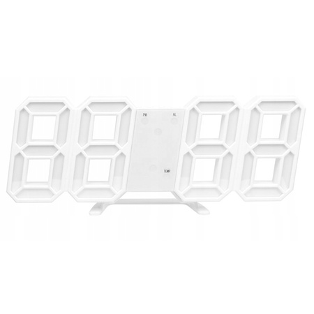 4w1 Hodiny digitálny LED 3D nástenný stojaci budík teplomer dátum budík, biely