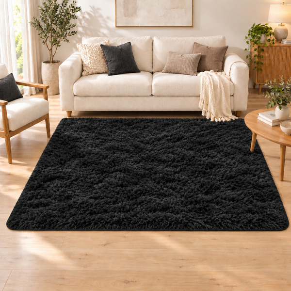 Koberec Shaggy 200x250 cm, čierny BlackSky - mäkký, huňatý do obývačky a spálne