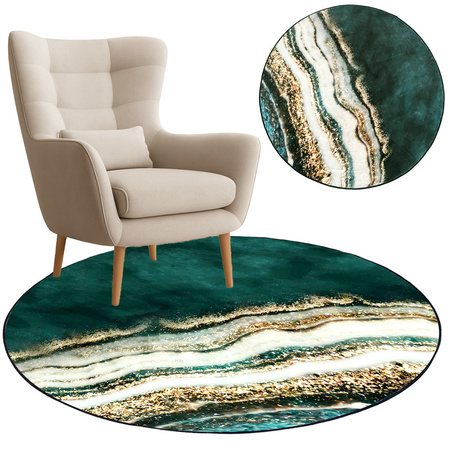 Round carpet NOVO Strado modern for living room marble pattern velvet GoldBank 90x90 cm