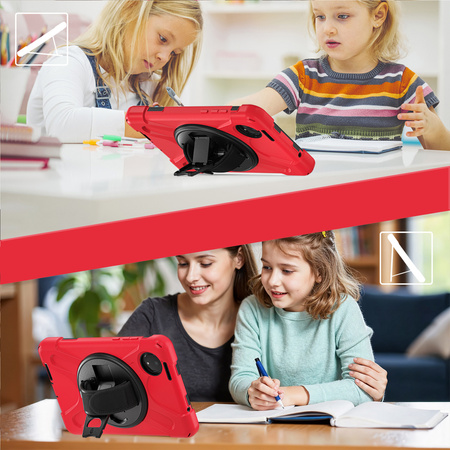 Etui pancerne Shockproof z uchwytem paskiem do Xiaomi Redmi Pad SE 8.7 2024, czerwone