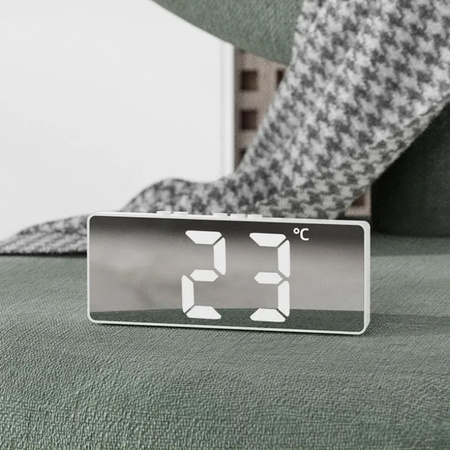 Budík hodiny elektronický digitálny LED 24h hlasný budík driemanie teplota, biely