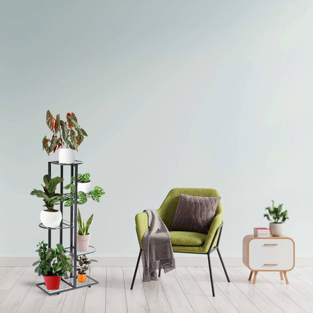 Standing metal flower stand black for 6 flower pots - elegant flower stand