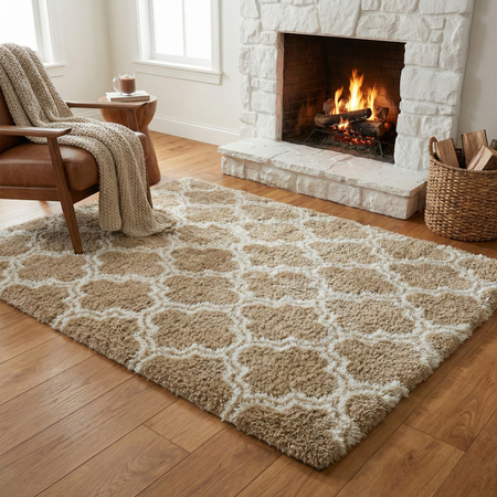 Dywan do salonu shaggy DECOR antypoślizgowy miękki puszysty modny 160x200, khaki