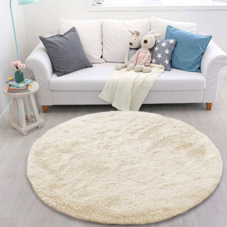 Dywan Shaggy antypoślizgowy okrągły salon miękki pluszowy 140x140, beżowy