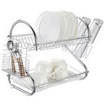 Two-tier stand-up dish dryer with drainer