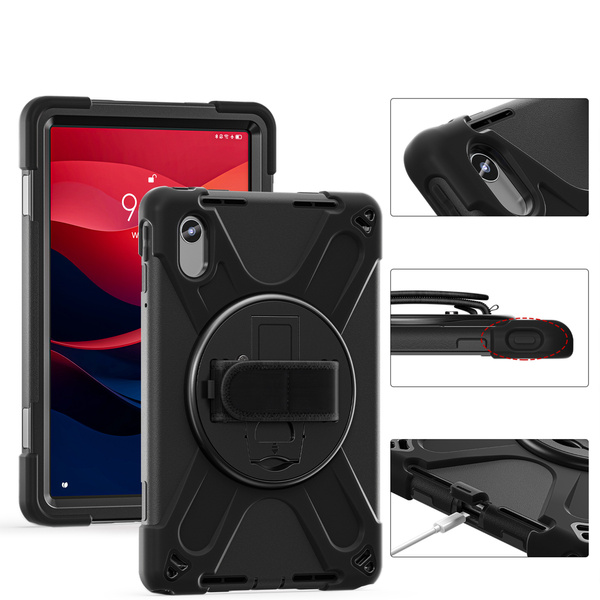 Etui Pancerne do Lenovo Idea Tab 11, czarne - ochronne z podstawką, szybką i uchwytem