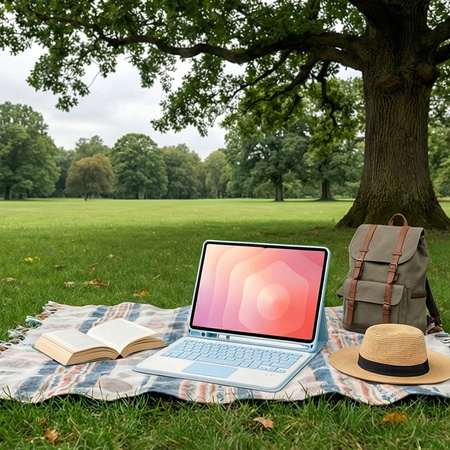 Etui i KLAWIATURA touchpad do Samsung Galaxy S11 X730 X736 uchwyt na rysik, niebieskie