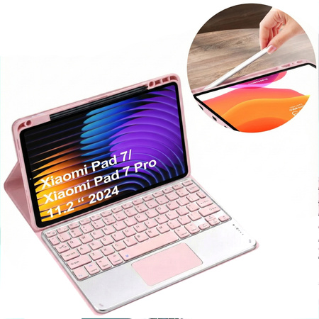 Puzdro s klávesnicou na Xiaomi Pad 7 / Pad 7 Pro 11.2 na stylus / Xiaomi Pad 7 Pro, ružové - ochranné so stojanom
