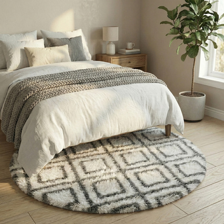 Dywan okrągły do salonu shaggy DECOR antypoślizgowy miękki puszysty 120x120 White Cube