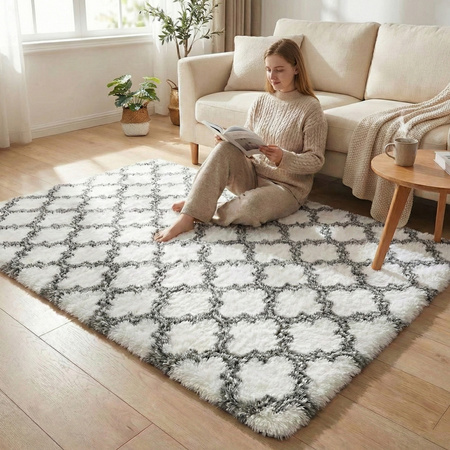 Dywan do salonu shaggy DECOR antypoślizgowy miękki puszysty modny 160x200 White Lantern