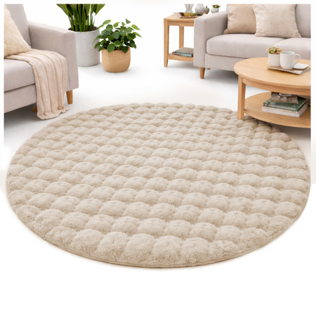 Dywan okrągły Rabbit Bubble 120 cm, beżowy - pluszowy, miękki do salonu i sypialni