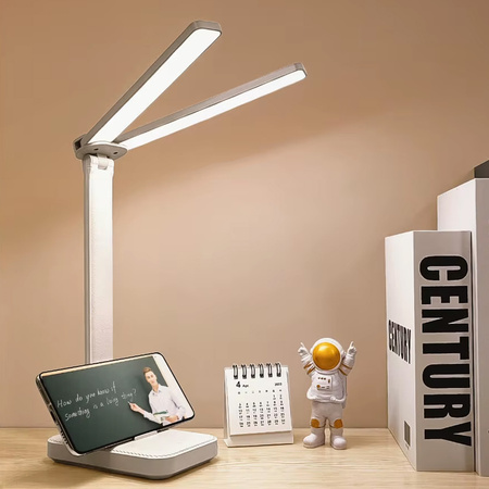 Lampka biurkowa LED Kreślarska szkolna na biurko z uchwytem na telefon, biała