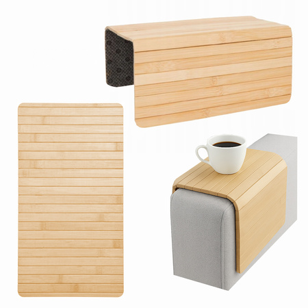 Podłokietnik na sofę kanapę podkładka nakładka elastyczna taca bambusowa (Jasny brąz)