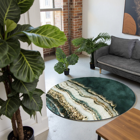 Dywan okrągły NOVO Strado nowoczesny do salonu marmurowy wzór velvet ZłotyBrzeg 180x180 cm