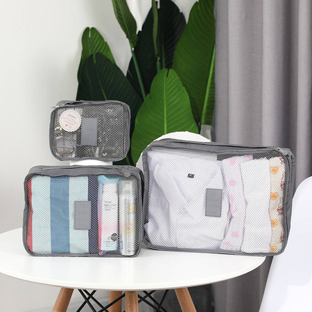 Travel clothes storage set laundry nets 6pcs. (Gray)