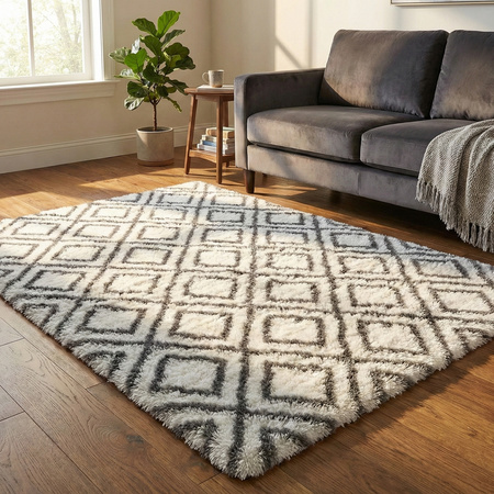 Dywan do salonu shaggy DECOR antypoślizgowy miękki puszysty modny 100x150 White Cube