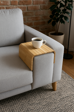 Podłokietnik na sofę kanapę podkładka nakładka elastyczna taca bambusowa (Jasny brąz)