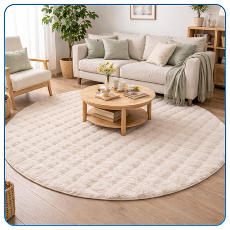 Dywan okrągły Rabbit Bubble 120 cm, beżowy - pluszowy, miękki do salonu i sypialni